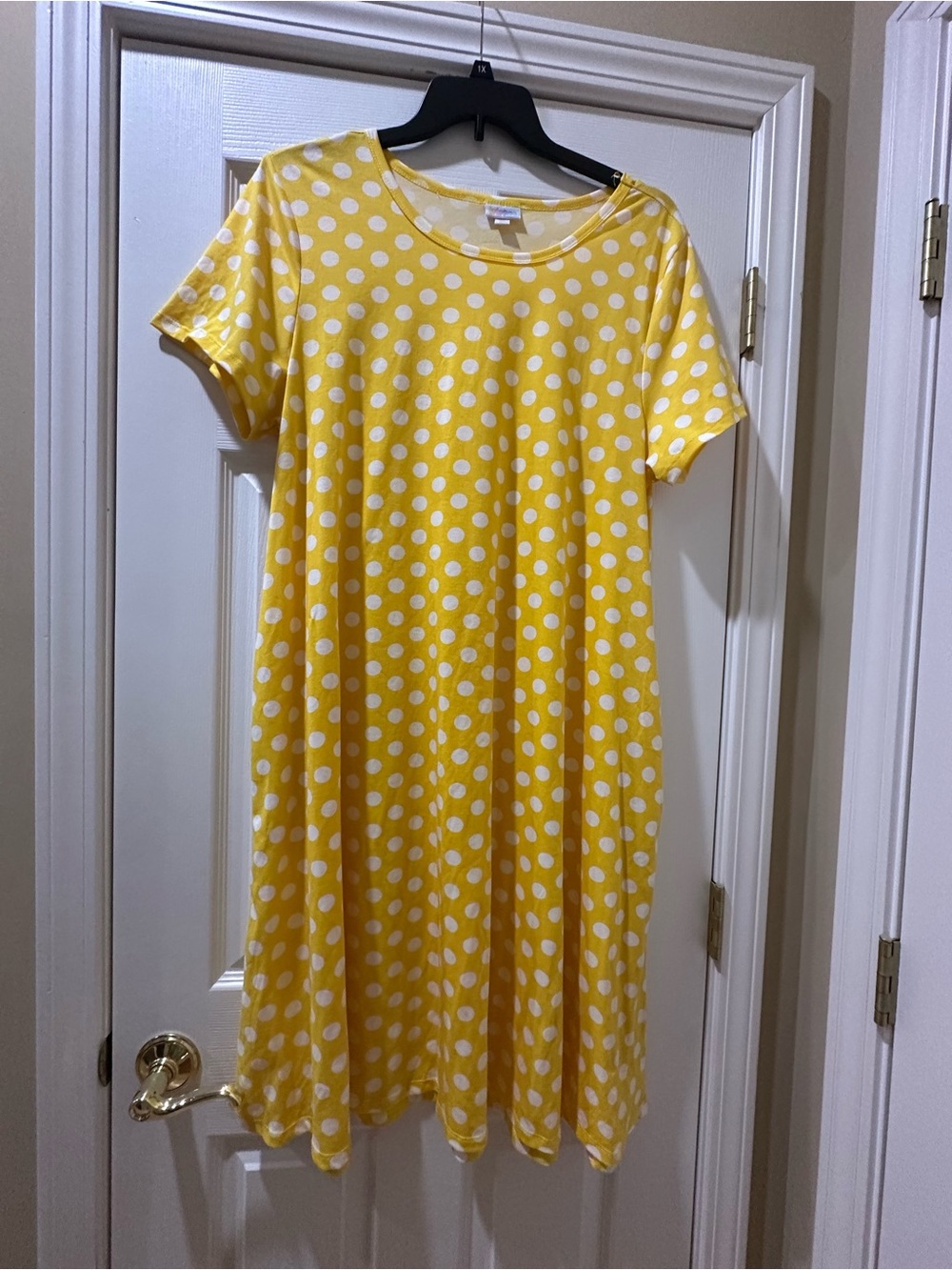LuLaRoe Yellow and White Polka Dot Midi Dress